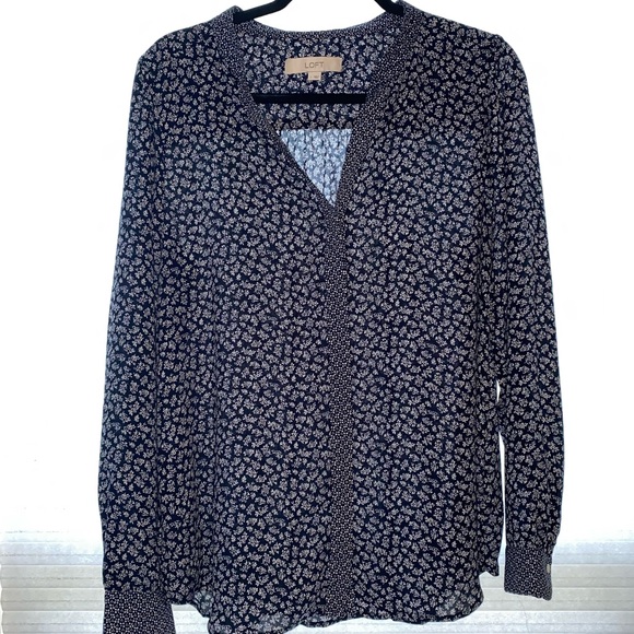 Loft Mixed Floral Split Neck Utility Blouse - Picture 3 of 5